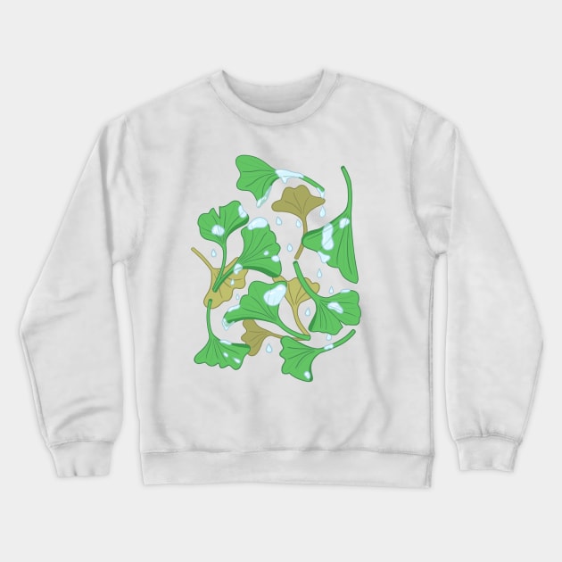 Raindrops and Ginkgo Leaves Crewneck Sweatshirt by astonishingemma